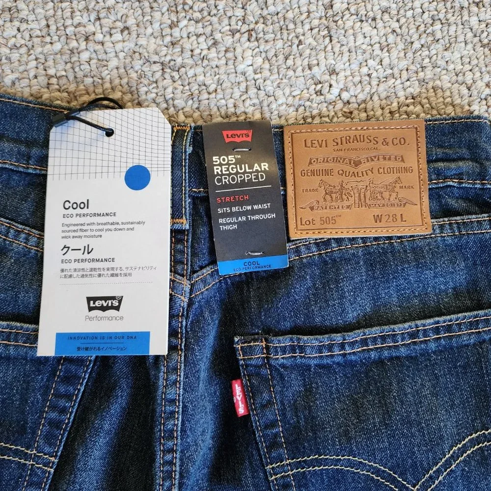 NWT Mens Levis 505 Regular Cropped Cool Eco Performance Jeans Size 28